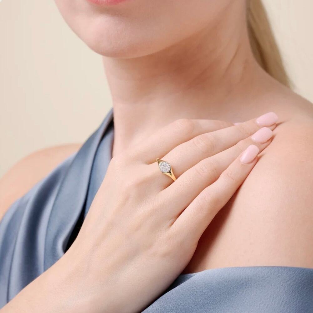 New in Box Monte Luna Pavé Circle Signet Ring – Gold-Plated Sterling Silver